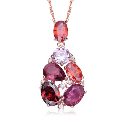 Genevive Jewelry Women's Red / Pink / Rose Gold Rose Gold Plated Ruby Colored Cubic Zirconia Accent Pendant Necklace