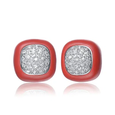 Genevive Jewelry Women's Red / Silver / White Sterling Silver Mini Clear Cubic Zirconia Cranberry Red Edge Earrings In Multi