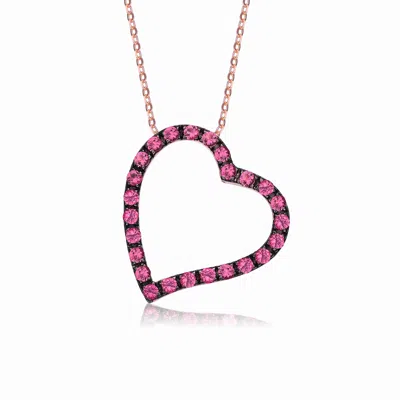 Genevive Jewelry Women's Red / White / Rose Gold Louise Mini Malibu Heart Black & Rose Gold Necklace In Purple