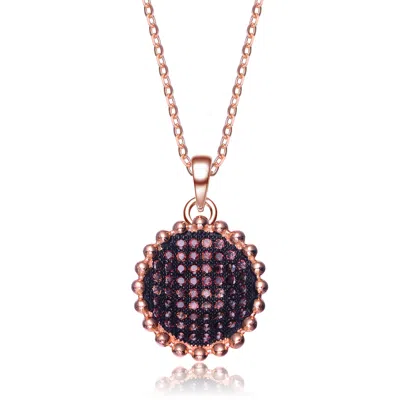 Genevive Jewelry Women's Rose Gold / Brown Sterling Silver Cubic Zirconia Round Shaped Pendant In Multi