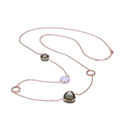 Genevive Jewelry Women's Rose Gold / Brown Sterling Silver Lavander And Brown Cubic Zirconia Necklace In Multi
