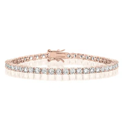 Genevive Jewelry Women's Rose Gold Classic Sterling Silver Rose Plated Cubic Zirconia Tennis Bracelet
