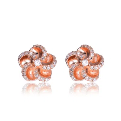 Genevive Jewelry Women's Rose Gold / Pink Cubic Zirconia Sterling Silver Rose Plated Flower Earrings