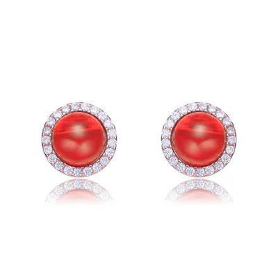 Genevive Jewelry Women's Rose Gold / Pink / White Dark Pink Rose Gold Plated Earrings