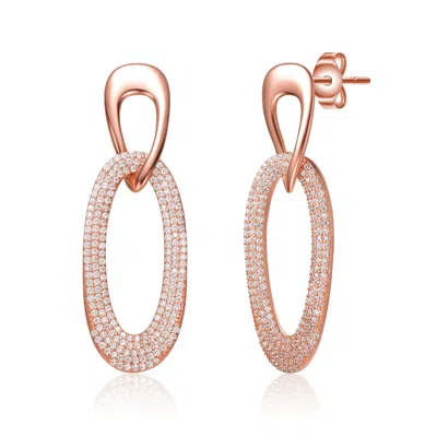Genevive Jewelry Women's Rose Gold Plated With Clear Cubic Zirconia Raindrop Dangle Earrings In Sterling Silver