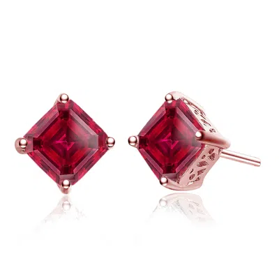 Genevive Jewelry Women's Rose Gold / Red Renée Red Jasmine Dainty Square Stud Earrings In Burgundy
