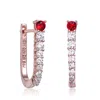 Genevive Jewelry Women's Rose Gold / Red Sterling Silver Cubic Zirconia U-shaped Huggie Hoop Earrings In Multi
