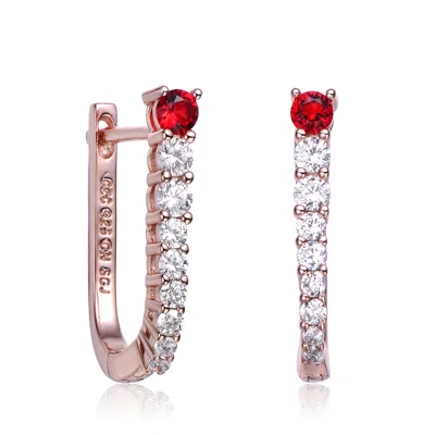 Genevive Jewelry Women's Rose Gold / Red Sterling Silver Cubic Zirconia U-shaped Huggie Hoop Earrings In Multi