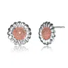 Genevive Jewelry Women's Rose Gold / Silver Sterling Silver With Clear Cubic Zirconia Two Tone Sunflower Earrings In Metallic