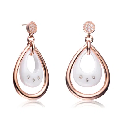Genevive Jewelry Women's Rose Gold White Ceramic Tear Shape Rose Plated Drop Earrings