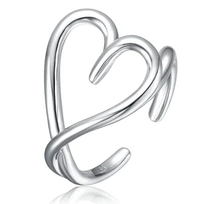 Genevive Jewelry Women's Silver White Gold Plated Heart Design Adjustable Ring