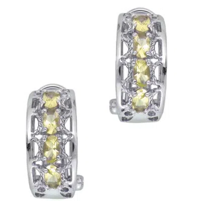 Genevive Jewelry Women's Silver / Yellow Sterling Silver White Gold Plated With Cubic Zirconia Lemon Omega Earrings In Multi