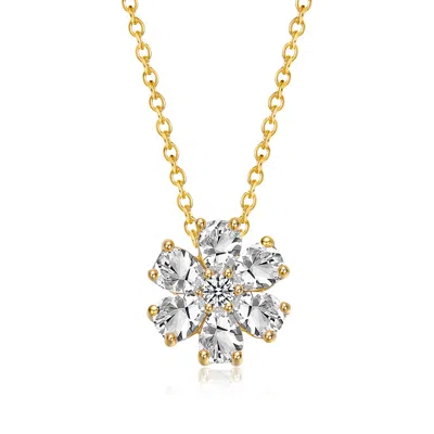 Genevive Jewelry Women's Stella Valentino Sterling Silver Gold Plated Lab-created Moissanite Daisy Cluster Pendant Ne