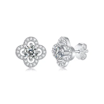 Genevive Jewelry Women's Stella Valentino Sterling Silver White Gold Plated With Lab Created Moissanite Four-leaf Hal