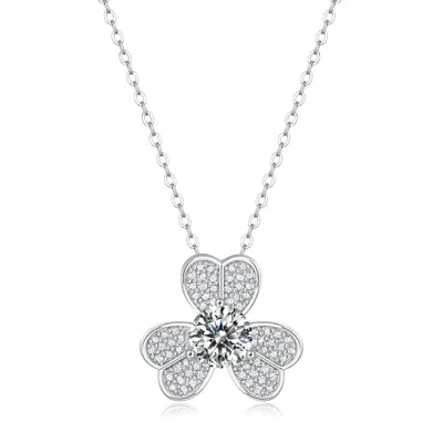 Genevive Jewelry Women's Stella Valentino Sterling Silver White Gold Plated With Lab Created Moissanite French Pave B