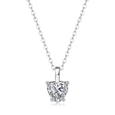 Genevive Jewelry Women's Stella Valentino Sterling Silver White Gold Plated With Lab Created Moissanite Heart Solitai