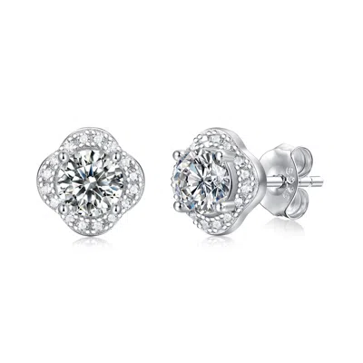 Genevive Jewelry Women's Stella Valentino Sterling Silver White Gold Plated With Lab Created Moissanite Round Halo Fl