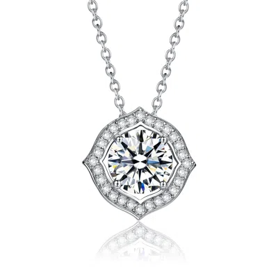 Genevive Jewelry Women's Stella Valentino Sterling Silver White Gold Plated With Lab Created Moissanite Round Halo Vi