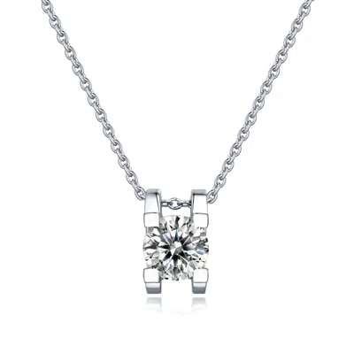 Genevive Jewelry Women's Stella Valentino Sterling Silver White Gold Plated With Lab Created Moissanite Round Solitai