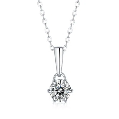 Genevive Jewelry Women's Stella Valentino Sterling Silver White Gold Plated With Round Lab Created Moissanite Drop So
