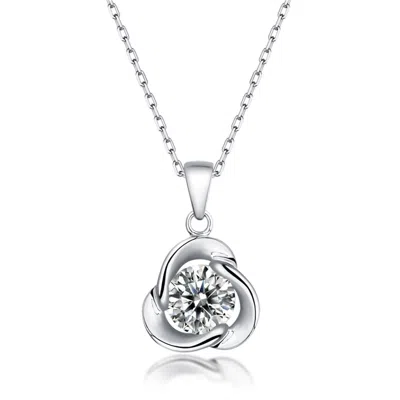 Genevive Jewelry Women's Stella Valentino Sterling Silver White Gold Plated With Round Moissanite Solitaire Flower Sw