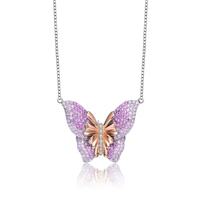 Genevive Jewelry Women's Sterling Sillver High Quality With White Gold Plated Cubic Zirconia Butterfly Necklace