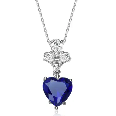 Genevive Jewelry Women's Sterling Silver Blue Cubic Zirconia Heart Pendant Necklace In Gray