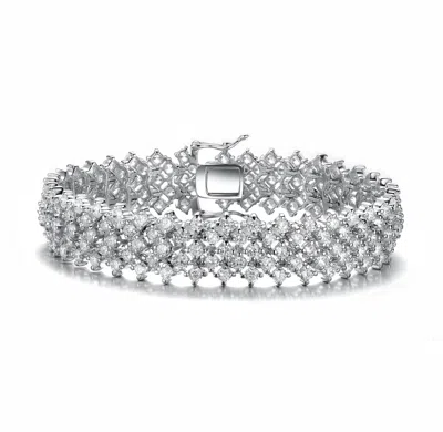 Genevive Jewelry Women's Sterling Silver Cubic Zirconia Bracelet With Rows Of Stones - White