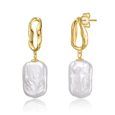 Genevive Jewelry Women's Sterling Silver Gold Plated Baroque Freshwater Pearl Drop Earrings