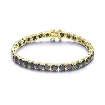 Genevive Jewelry Women's Sterling Silver Gold Plated With Black Cubic Zirconia Tennis Bracelet