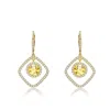 Genevive Jewelry Women's Sterling Silver Gold Plated With Clear Cubic Zirconia Square Drop Earrings In Gold