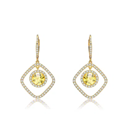 Genevive Jewelry Women's Sterling Silver Gold Plated With Clear Cubic Zirconia Square Drop Earrings