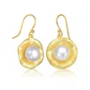 Genevive Jewelry Women's Sterling Silver Gold Plated With Freshwater Pearl Hook Earrings In Gold