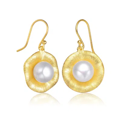 Genevive Jewelry Women's Sterling Silver Gold Plated With Freshwater Pearl Hook Earrings