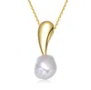 Genevive Jewelry Women's Sterling Silver Gold Plated With Genuine Freshwater Pearl Drop Pendant Necklace In Gold