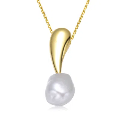 Genevive Jewelry Women's Sterling Silver Gold Plated With Genuine Freshwater Pearl Drop Pendant Necklace