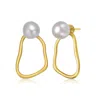 Genevive Jewelry Women's Sterling Silver Gold Plated With Genuine Freshwater Round Pearl Drop Earrings In Gold