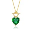 Genevive Jewelry Women's Sterling Silver Gold Plated With Green Cubic Zirconia Heart Pendant Necklace In Gold