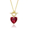 Genevive Jewelry Women's Sterling Silver Gold Plated With Red Cubic Zirconia Heart Pendant Necklace In Red