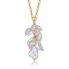 Genevive Jewelry Women's Sterling Silver Gold Plated With White Genuine Freshwater Pearl Pendant Necklace In Gold