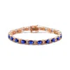 Genevive Jewelry Women's Sterling Silver Rose Gold Plated With Sapphire Blue Cubic Zirconia Tennis Bracelet In Blue