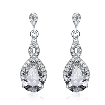 Genevive Jewelry Women's Sterling Silver White Gold Plated Clear Cubic Zirconia Drop Earrings