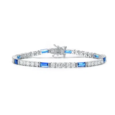 Genevive Jewelry Women's Sterling Silver White Gold Plated Cubic Zirconia Tennis Bracelet - Blue