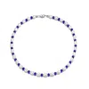 Genevive Jewelry Women's Sterling Silver White Gold Plated With Blue Cubic Zirconia & White Bead Necklace In Blue