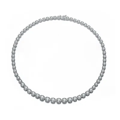 Genevive Jewelry Women's Sterling Silver White Gold Plated With Clear Cubic Zirconia Classic Graduated Chain Design N