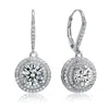 Genevive Jewelry Women's Sterling Silver White Gold Plated With Clear Cubic Zirconia Euro Earrings In White
