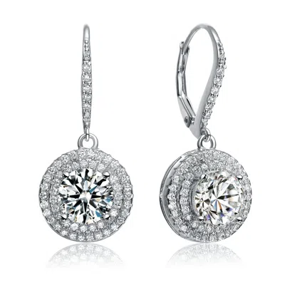 Genevive Jewelry Women's Sterling Silver White Gold Plated With Clear Cubic Zirconia Euro Earrings