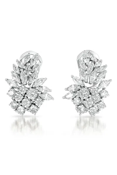 Genevive Jewelry Women's Sterling Silver White Gold Plated With Clear Cubic Zirconia Marquise Cluster Earrings