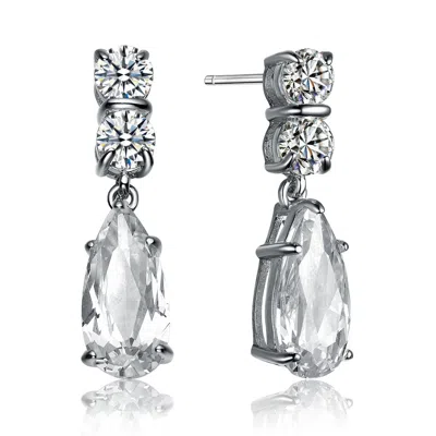 Genevive Jewelry Women's Sterling Silver White Gold Plated With Clear Cubic Zirconia Teardrop Earrings