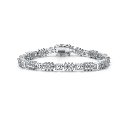 Genevive Jewelry Women's Sterling Silver White Gold Plated With Clear Cubic Zirconia Tennis Bracelet